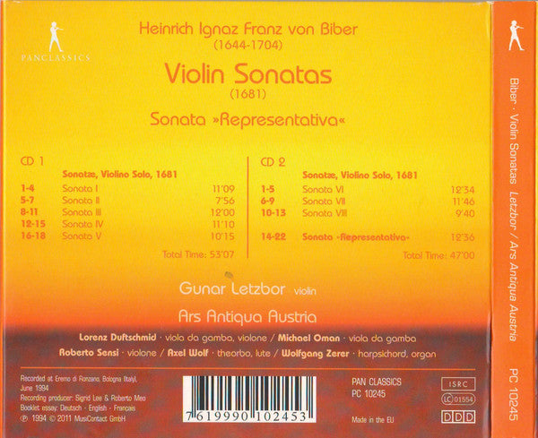 Heinrich Ignaz Franz Biber / Gunar Letzbor, Ars Antiqua Austria - Violin Sonatas (1681) (CD) - Velvet Music
