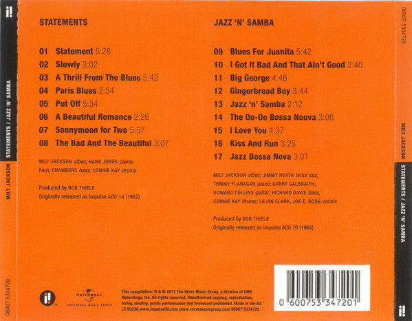 Milt Jackson - Statements / Jazz 'n' Samba (tweedehands CD) - Velvet Music