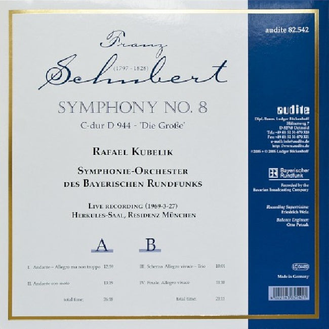 Rafael Kubelik /sinfonieorchester Des Br - Schubert : symphonie n° 8, d 944 « La Grande » (LP)