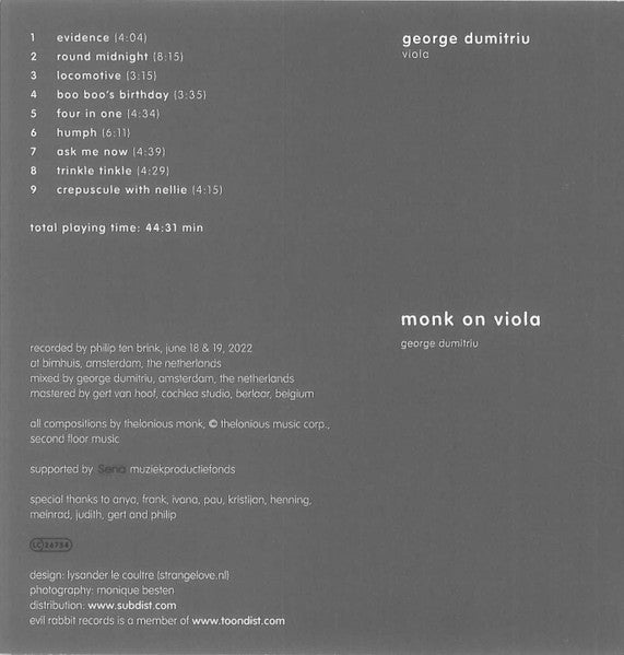 George Dumitriu - Monk On Viola (tweedehands CD) - Velvet Music