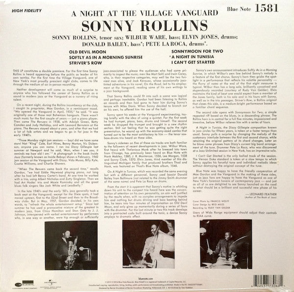 Sonny Rollins - A Night At The Village Vanguard (LP) - Velvet Music