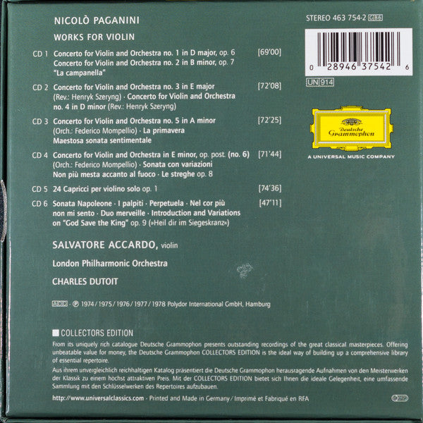 Salvatore Accardo Plays Niccolò Paganini, London Philharmonic Orchestra, Charles Dutoit - Complete Recordings (tweedehands CD) - Velvet Music