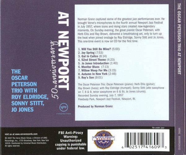 Oscar Peterson Trio, The With Roy Eldridge, Sonny Stitt & Jo Jones - The Oscar Peterson Trio At Newport (tweedehands CD) - Velvet Music