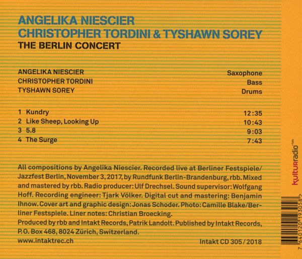 Angelika Niescier, Christopher Tordini, Tyshawn Sorey - The Berlin Concert (tweedehands CD) - Velvet Music