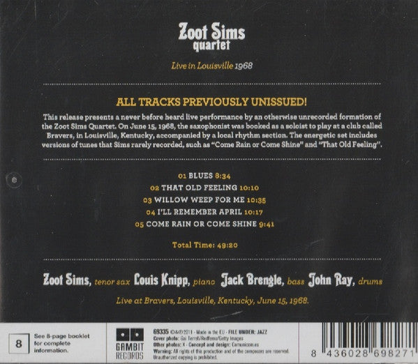 Zoot Sims Quartet - Live In Louisville 1968 (CD) - Velvet Music