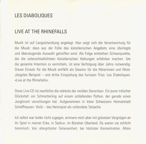 Les Diaboliques (2) - Live At The Rhinefalls (tweedehands CD) - Velvet Music