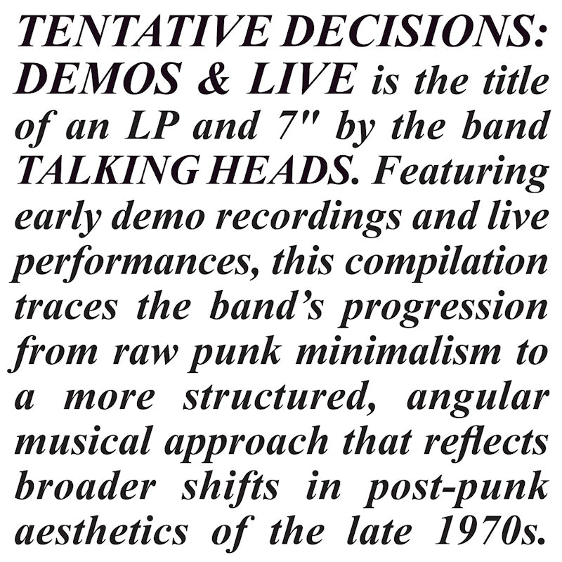 Talking Heads - Décisions provisoires : 1974-1976 (LP)