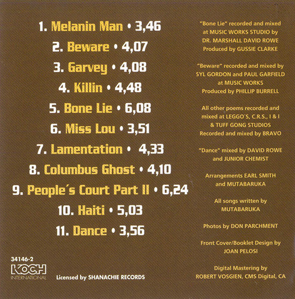 Mutabaruka - Melanin Man (CD d'occasion)
