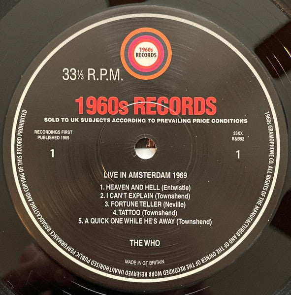 Who, The - Live In Amsterdam 1969 (LP) - Velvet Music