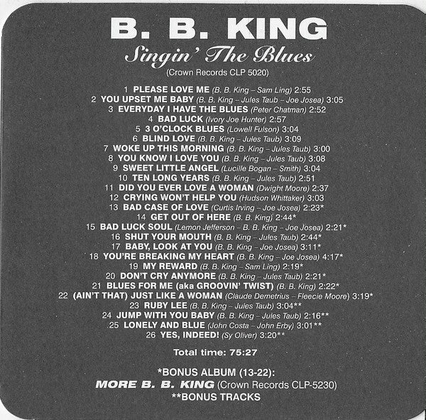 B.B. King - Singin' The Blues / More (CD) - Velvet Music