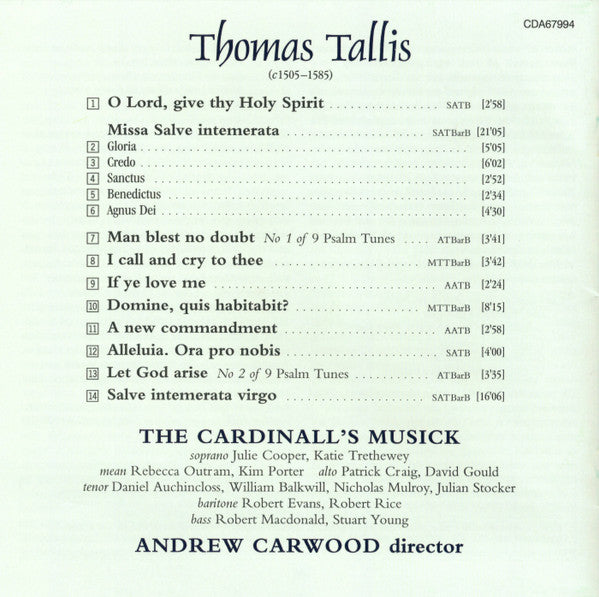 Thomas Tallis - Cardinall's Musick, The, Andrew Carwood - Salve Intemerata (CD) - Velvet Music