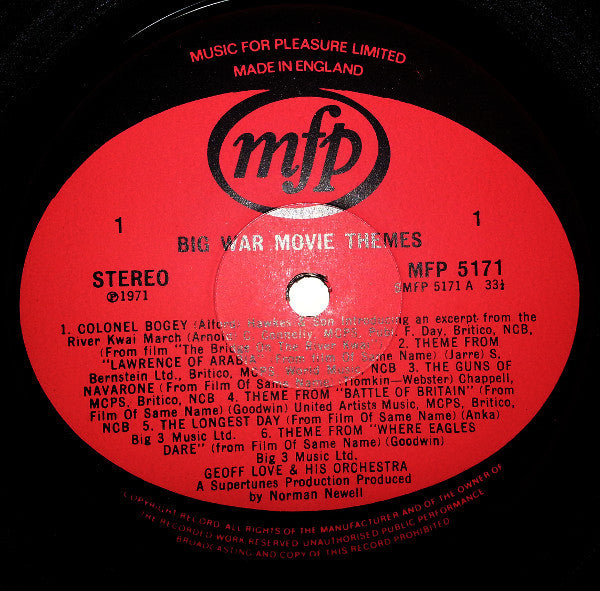 Geoff Love & His Orchestra - Big War Movie Themes (tweedehands LP) - Velvet Music