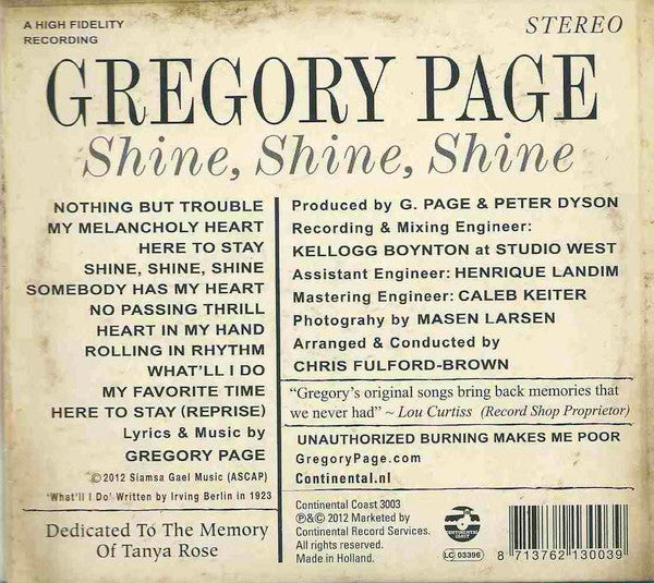 Gregory Page & His Big Band Orchestra - Shine, Shine, Shine (second-hand CD)