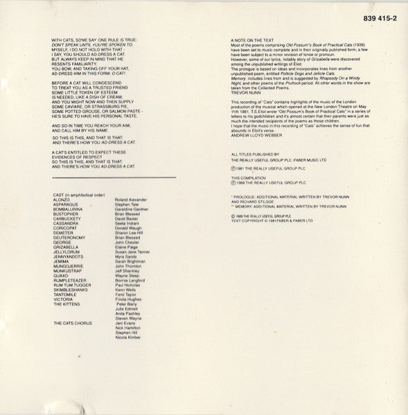 Andrew Lloyd Webber - Highlights From Cats (tweedehands CD) - Velvet Music