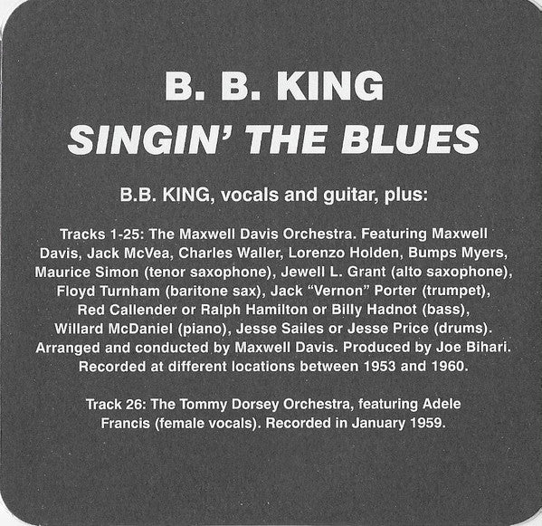 B.B. King - Singin' The Blues / More (CD) - Velvet Music