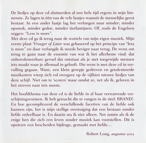 Robert Long - Brand! (tweedehands CD) - Velvet Music