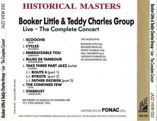 Booker Little & Teddy Charles Group, The - Live - The Complete Concert (tweedehands CD) - Velvet Music