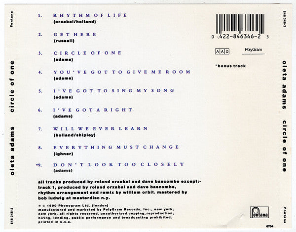 Oleta Adams - Circle Of One (tweedehands CD) - Velvet Music