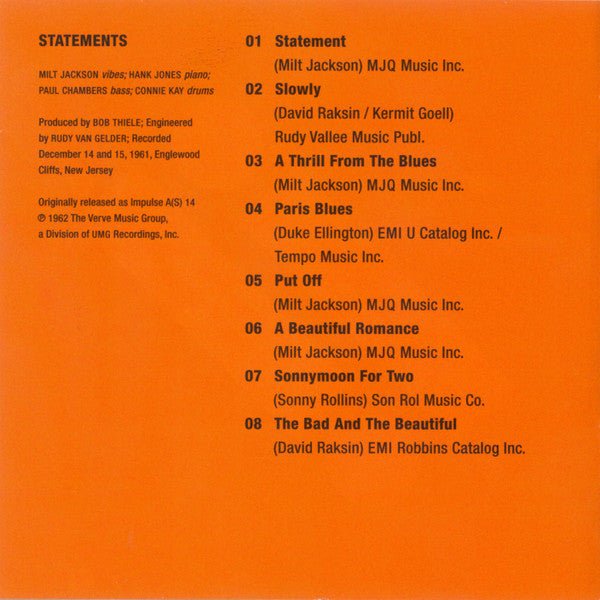 Milt Jackson - Statements / Jazz 'n' Samba (tweedehands CD) - Velvet Music