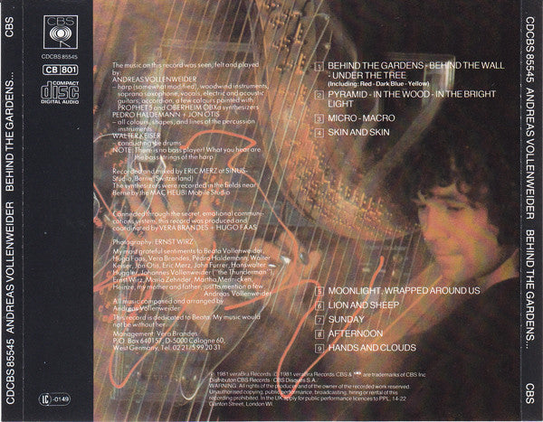 Andreas Vollenweider - ...Behind The Gardens - Behind The Wall - Under The Tree... (tweedehands CD) - Velvet Music