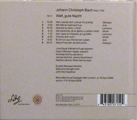 Johann Christoph Bach, John Eliot Gardiner - Welt, Gute Nacht (CD) - Velvet Music