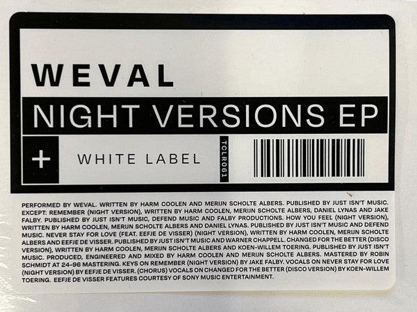 Weval - Night Versions (12-inch maxi-single) - Velvet Music