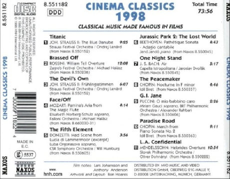 V/A (Various Artists) - Cinema classics 1998 (CD) - Velvet Music