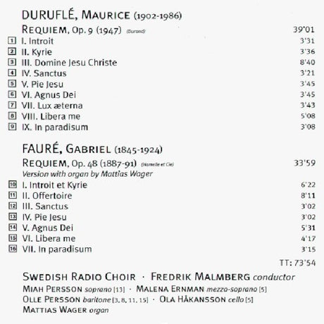 Durufle/faure - Requiem op.9/requiem op.4 (CD) - Velvet Music