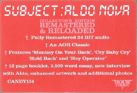 Aldo Nova - Subject..aldo nova (CD) - Velvet Music