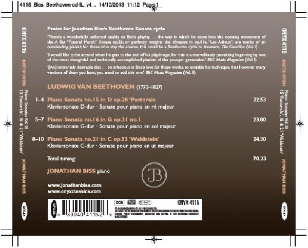 Jonathan Biss - Beethoven: piano sonatas vol.3 nos.15, 16 & 21 (CD)