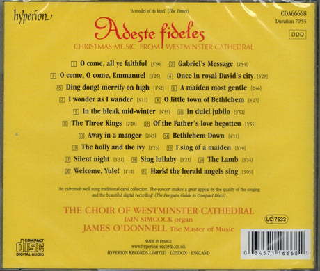 Westminster Cathedral Choir, James O'Donnell (2), Iain Simcock - Adeste Fideles: Christmas Music From Westminster Cathedral (CD) - Velvet Music