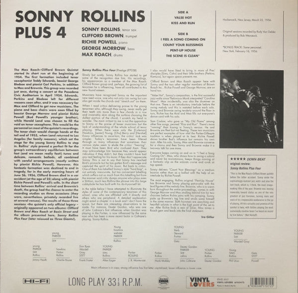 Sonny Rollins, Clifford Brown, Max Roach, Richie Powell, George Morrow - Sonny Rollins Plus 4 (LP) - Velvet Music