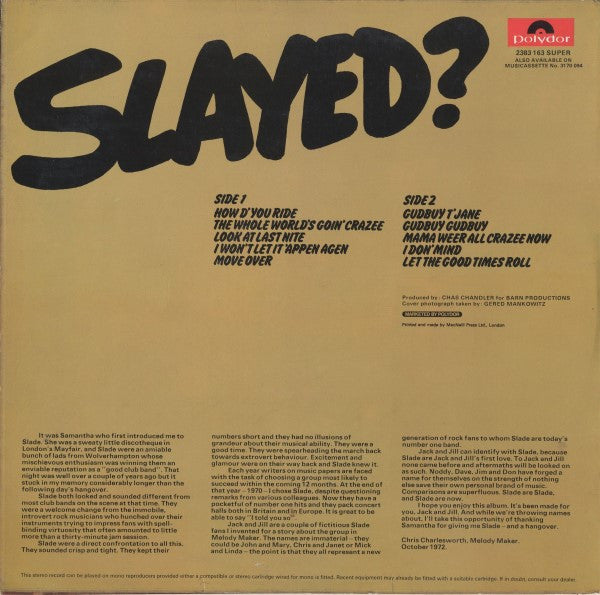 Slade - Slayed? (tweedehands LP) - Velvet Music