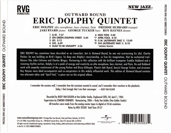 Eric Dolphy Quintet - Outward Bound (tweedehands CD) - Velvet Music
