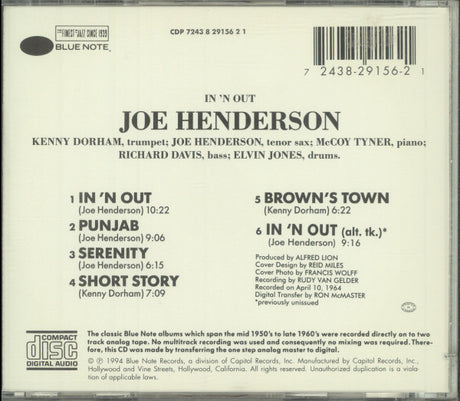 Joe Henderson - In 'N Out (tweedehands CD) - Velvet Music