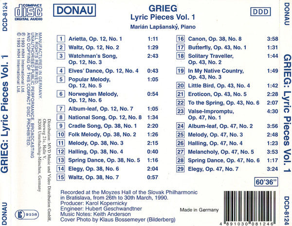 Edvard Grieg, Marián Lapšanský - Lyric Pieces Vol. 1 (CD) - Velvet Music
