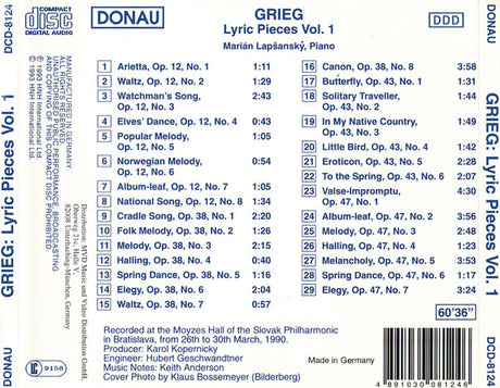 Edvard Grieg, Marián Lapšanský - Lyric Pieces Vol. 1 (CD) - Velvet Music