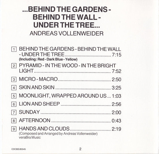 Andreas Vollenweider - ...Behind The Gardens - Behind The Wall - Under The Tree... (tweedehands CD) - Velvet Music