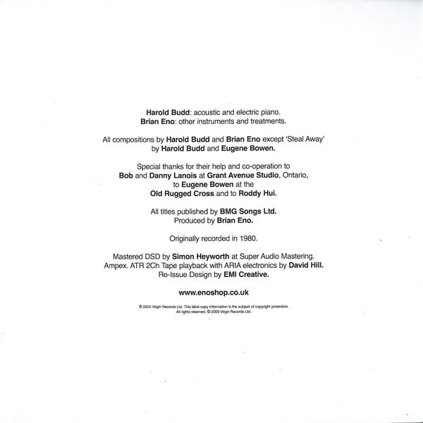 Harold Budd / Brian Eno - Ambient 2 The Plateaux Of Mirror (CD) - Velvet Music