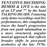 Talking Heads - Décisions provisoires : 1974-1976 (LP)