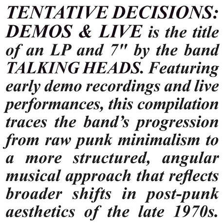Talking Heads - Décisions provisoires : 1974-1976 (LP)
