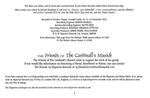 Thomas Tallis - Cardinall's Musick, The, Andrew Carwood - Salve Intemerata (CD) - Velvet Music