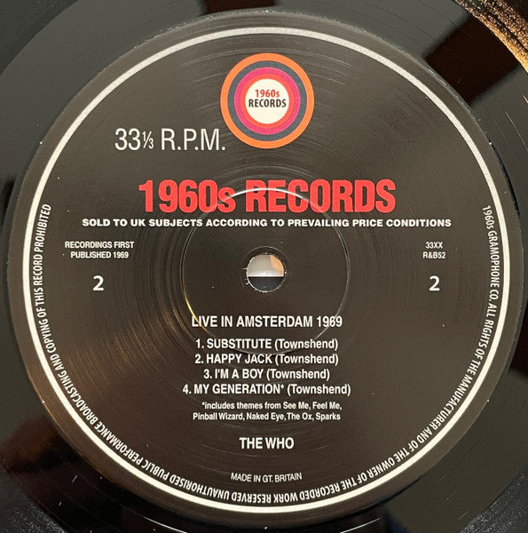 Who, The - Live In Amsterdam 1969    (LP) - Velvet Music