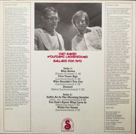 Chet Baker / Wolfgang Lackerschmid - Ballads For Two (LP d'occasion)