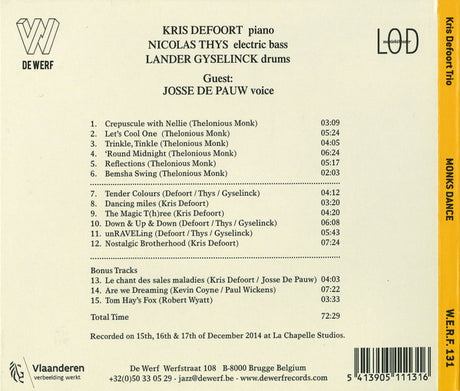 Kris Defoort Trio - Monks Dance (second hand CD)