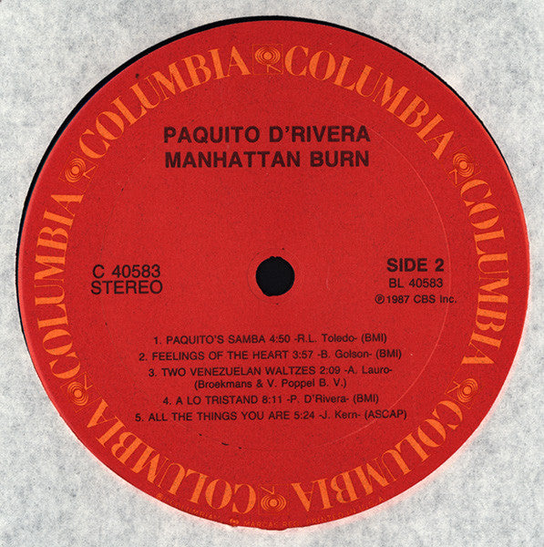 Paquito D'Rivera - Manhattan Burn (LP d'occasion)