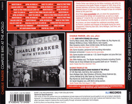 Charlie Parker - Complete Bird At The Apollo (CD) - Velvet Music