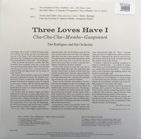 Tito Rodriguez & His Orchestra - Three Loves Have I : Cha-Cha-Cha-Mambo-Guaguanco (LP) - Velvet Music