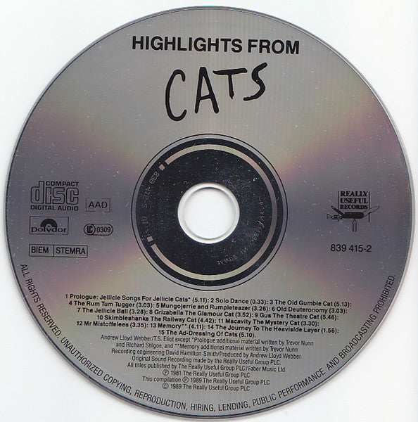Andrew Lloyd Webber - Highlights From Cats (tweedehands CD) - Velvet Music