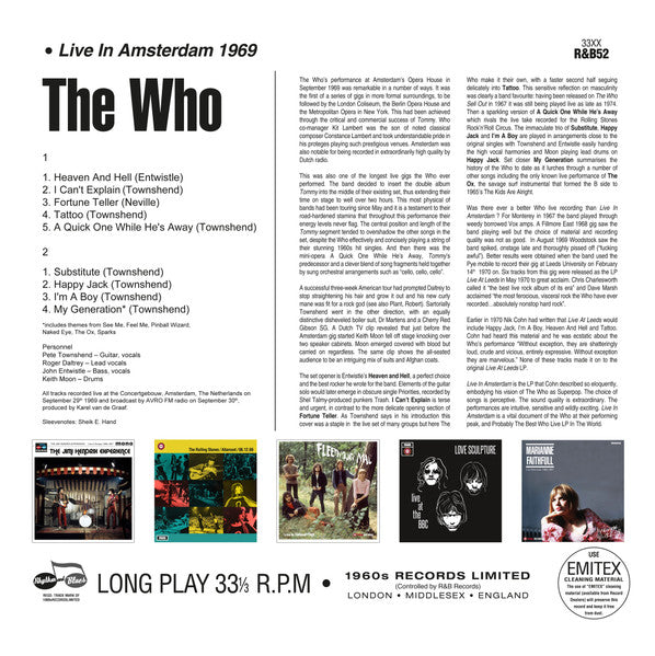 Who, The - Live In Amsterdam 1969    (LP) - Velvet Music